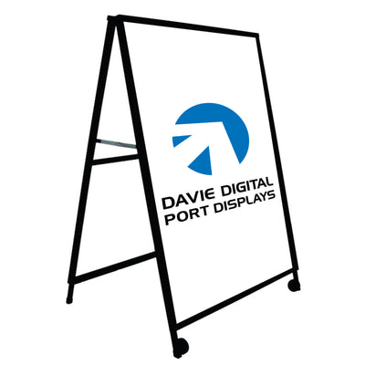 Sandwich Board A-frame portable sign with wheels and 2 digitally printed signflute panels 60x90cm