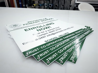 School fence signs, vinyl print on corflute with eyelets