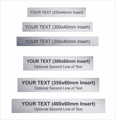 Door Sign Insert with customisable text for door plaques, made from black plastic with silver finish to match aluminium holder