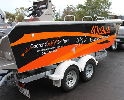 Full colour boat wrap in digitally printed vinyl with long lasting adhesive suitable for use in water and rough conditions