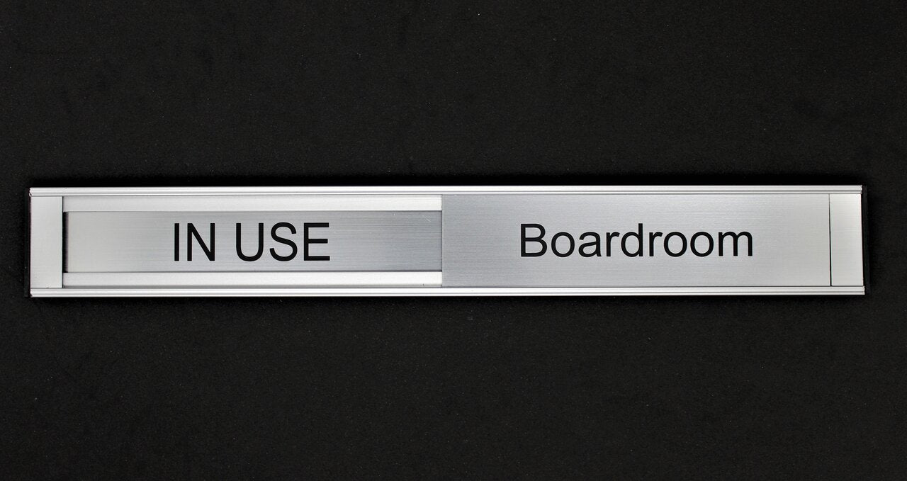 Door Sign with Sliding Cover, engraved name with text for room use, 300mmx40mm name plate set