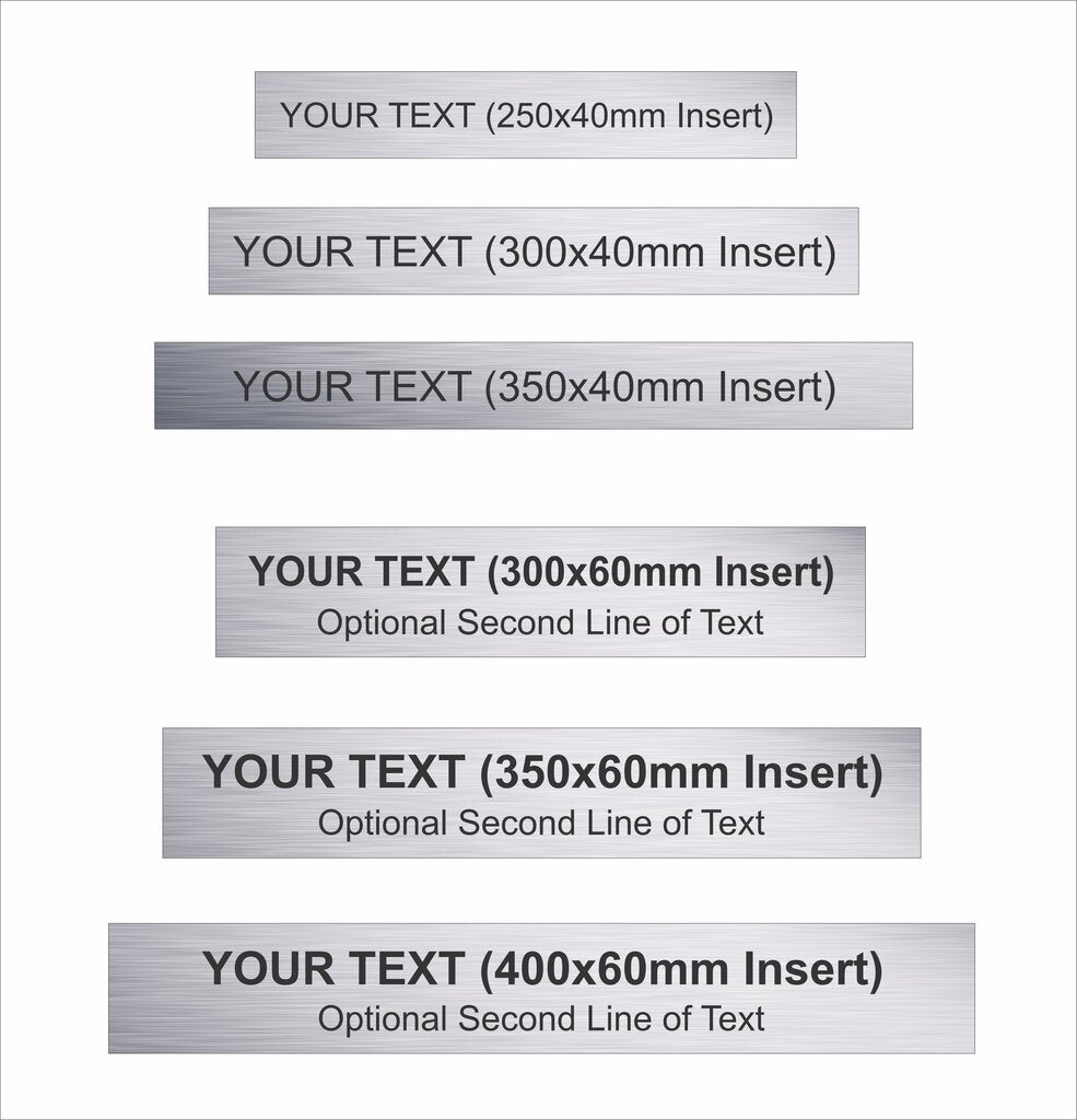 Door Sign Insert with customisable text for door plaques, made from black plastic with silver finish to match aluminium holder