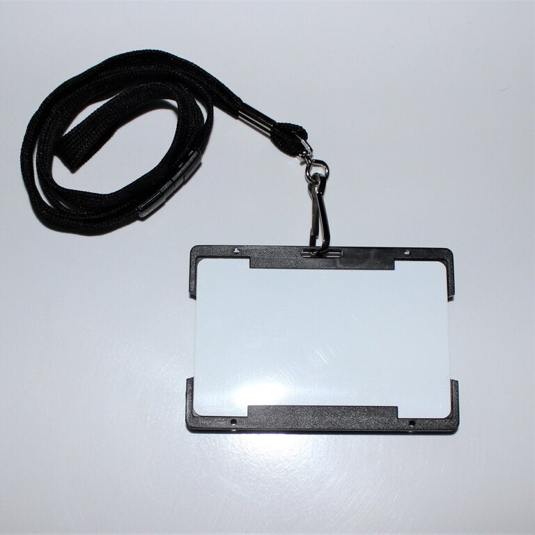 ID badge with hard card holder and black lanyard