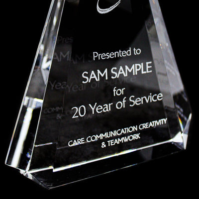 Laser etched glass trophy